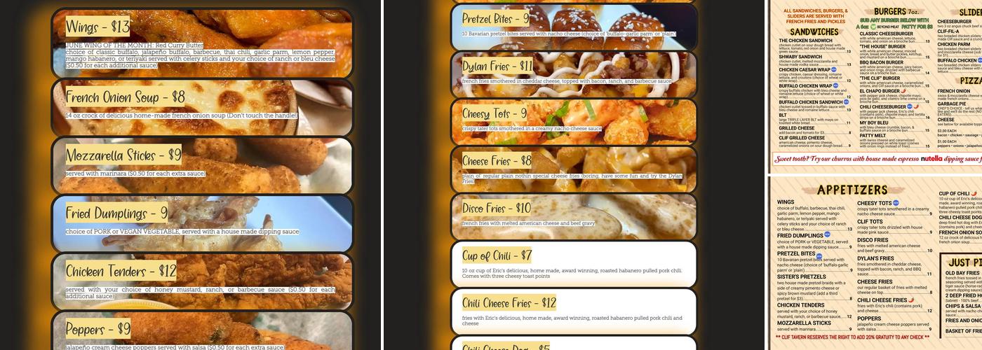 The Clif Tavern Menu