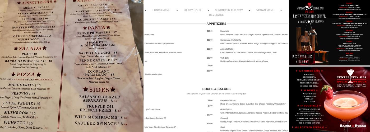 Barra Rossa Ristorante Menu