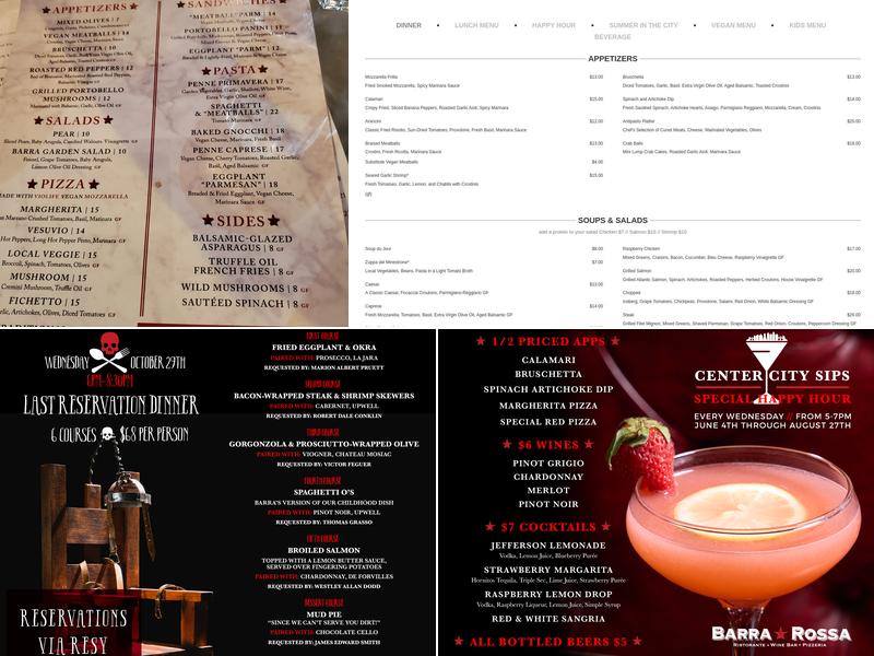 Barra Rossa Ristorante Menu