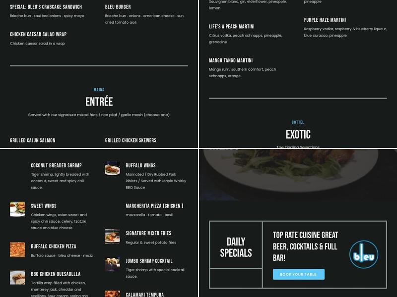 Bleu Martini Menu