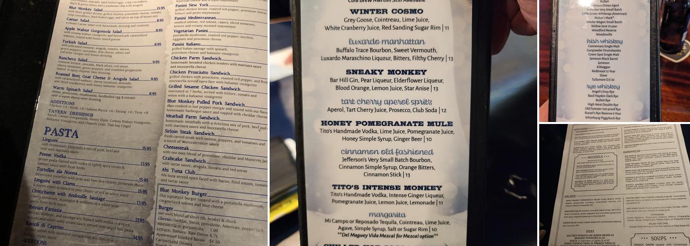 Blue Monkey Tavern Menu