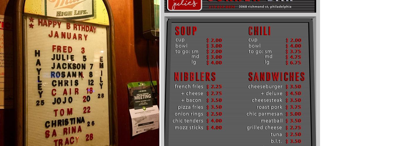 Corner Bar Menu