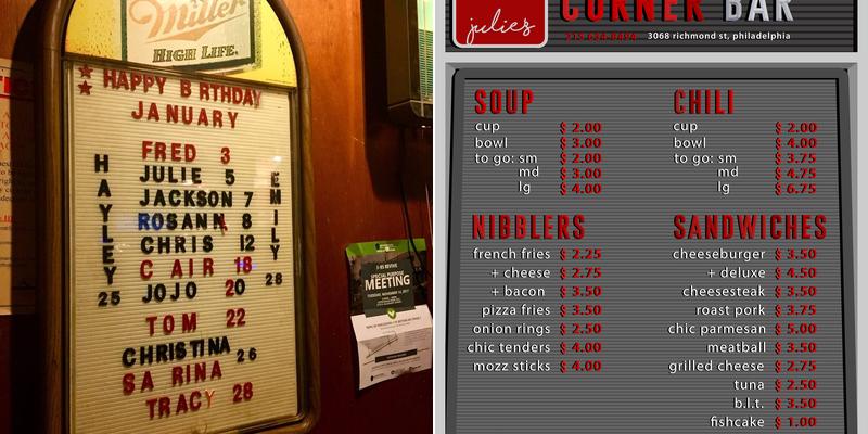 Corner Bar Menu