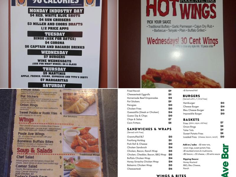 Poole Ave Bar & Liquors Menu
