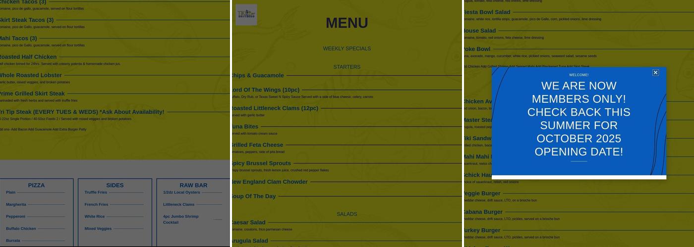 Tiki Bar at the Driftwood Menu