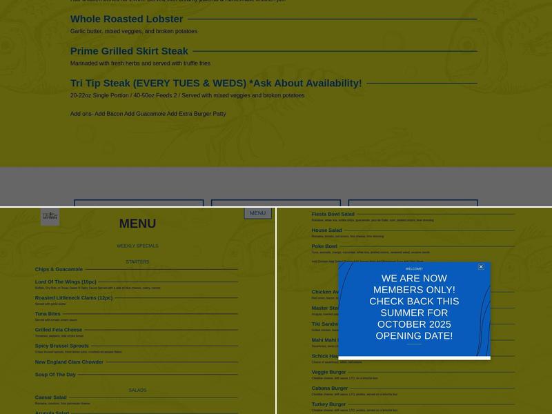 Tiki Bar at the Driftwood Menu