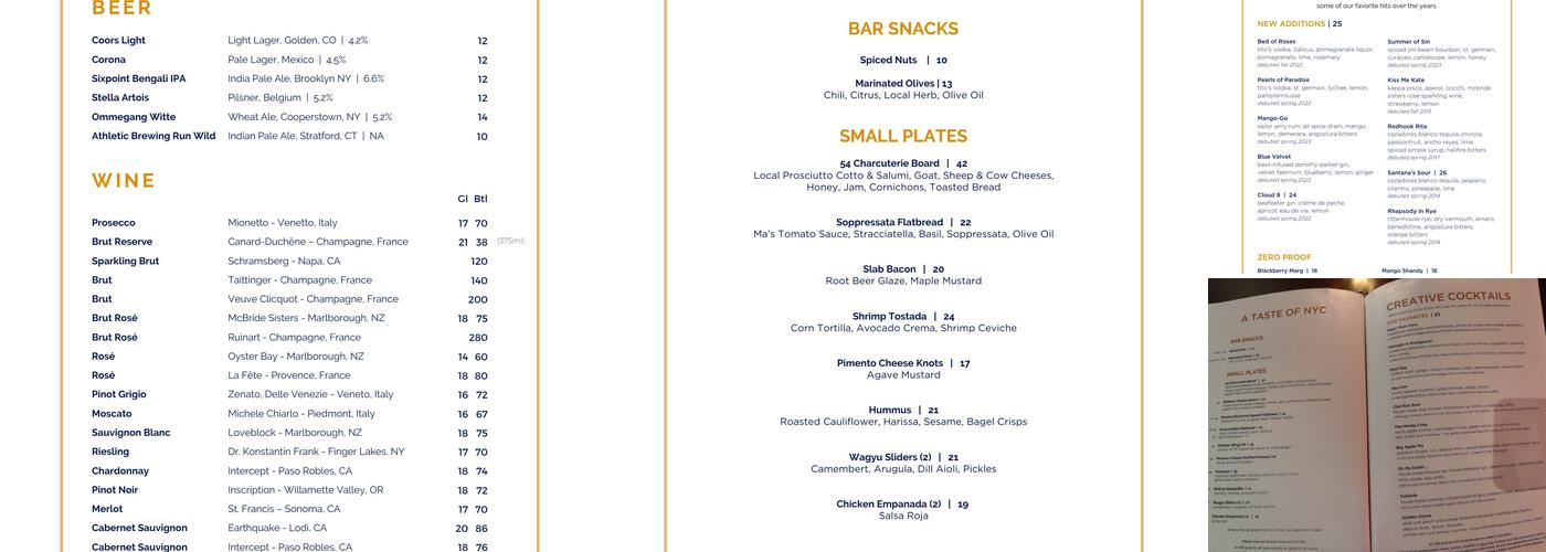 Bar 54 Menu
