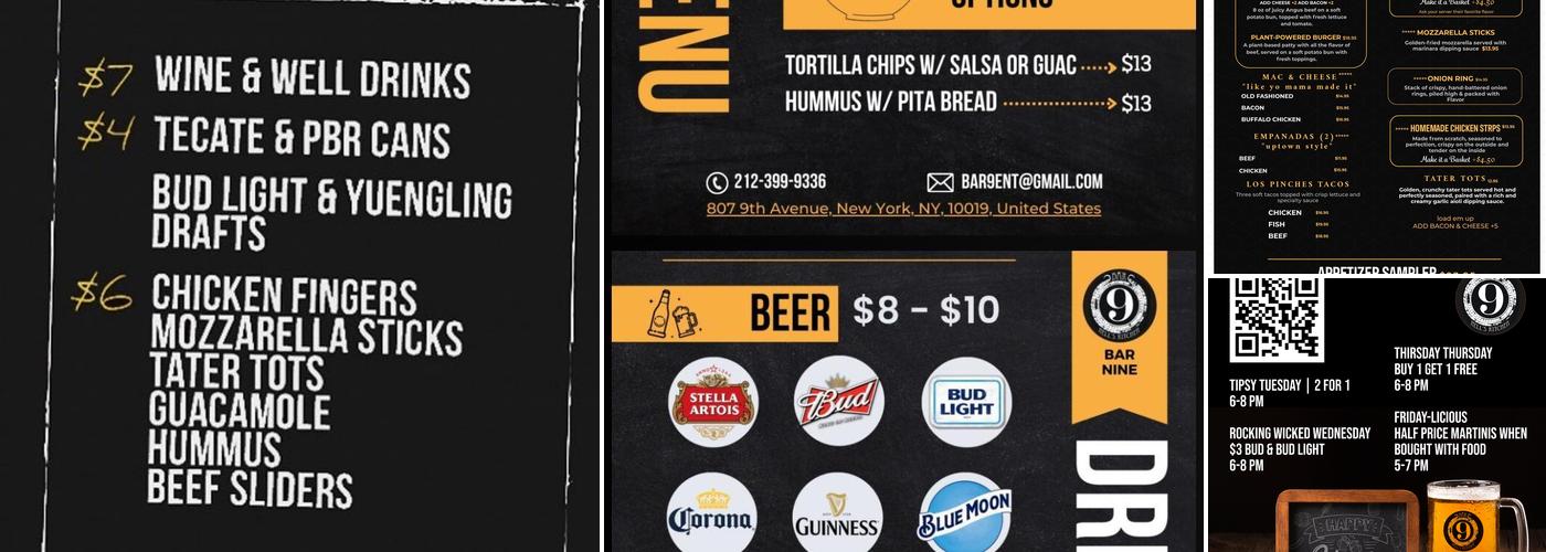 Bar Nine Menu