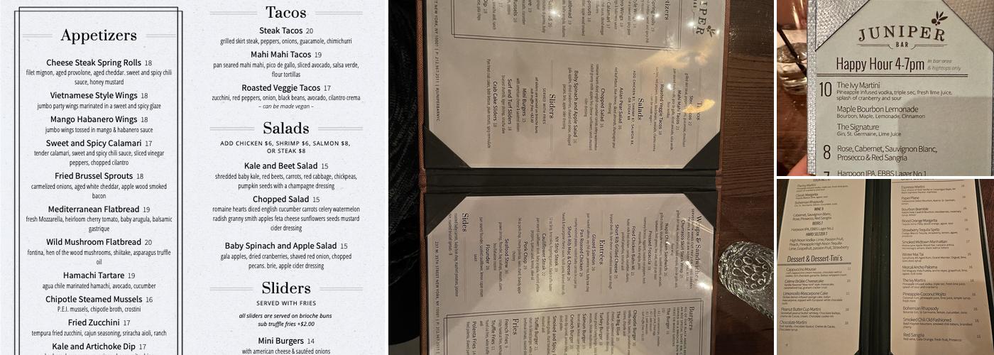 Juniper Bar Menu
