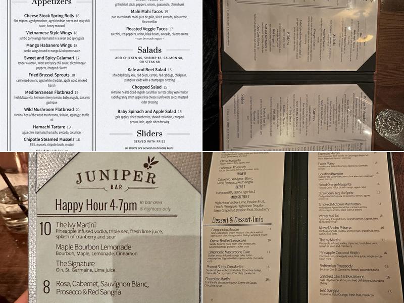 Juniper Bar Menu