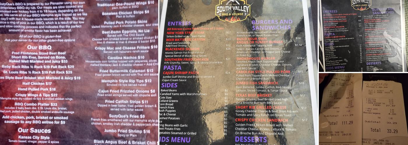South Valley BBQ and Lounge Menu