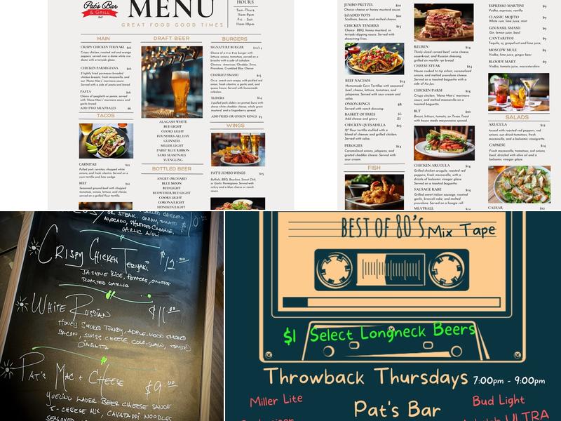 Pat's Bar & Grill Menu
