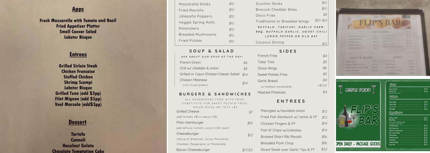Flip's Bar Menu