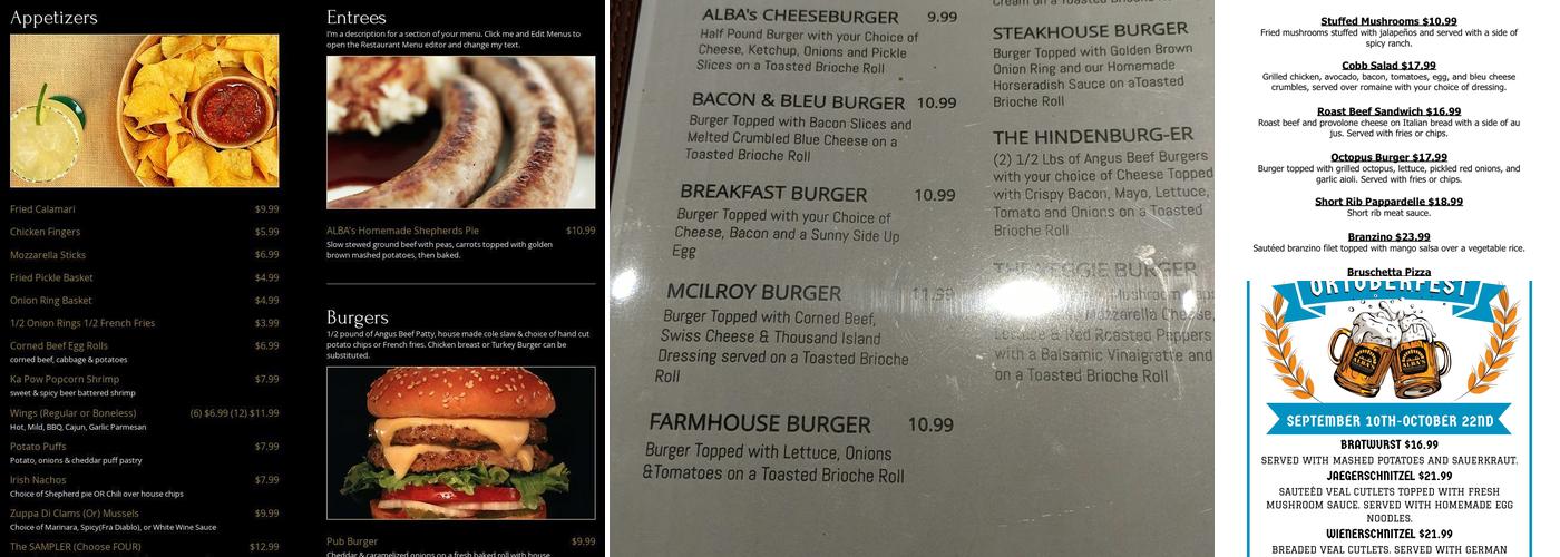 Alba's Pub Menu