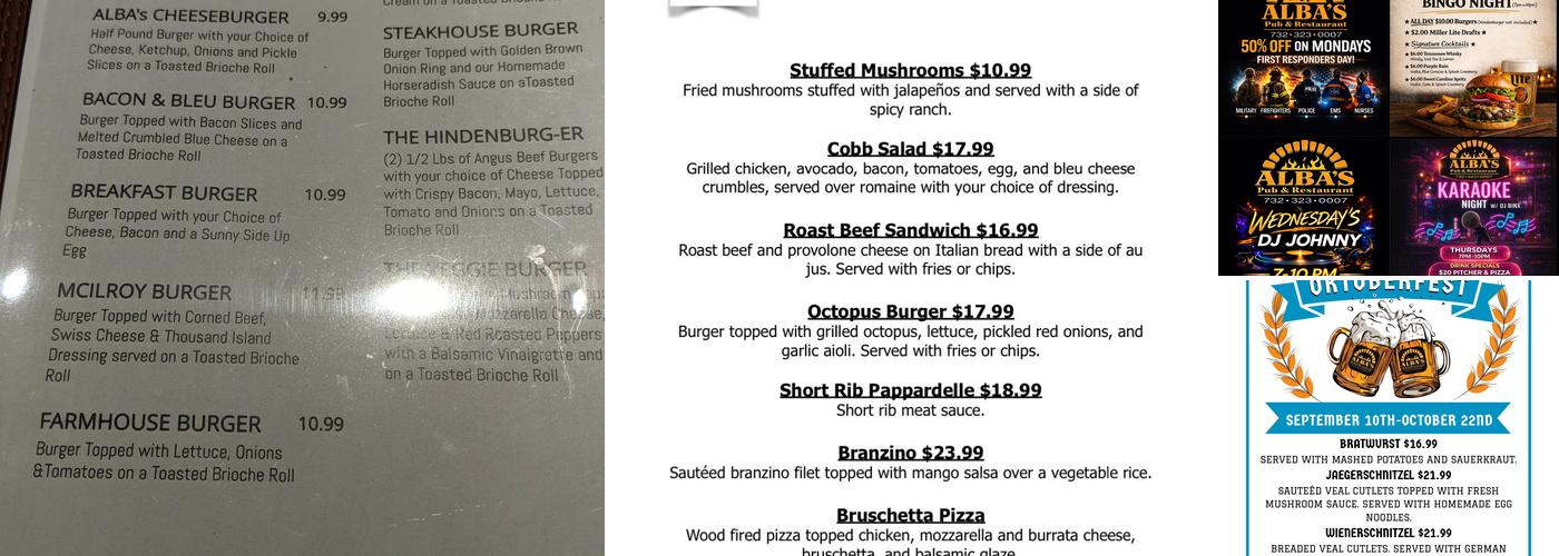 Alba's Pub Menu