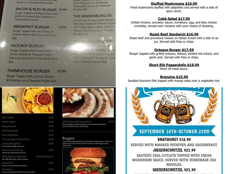 Alba's Pub Menu