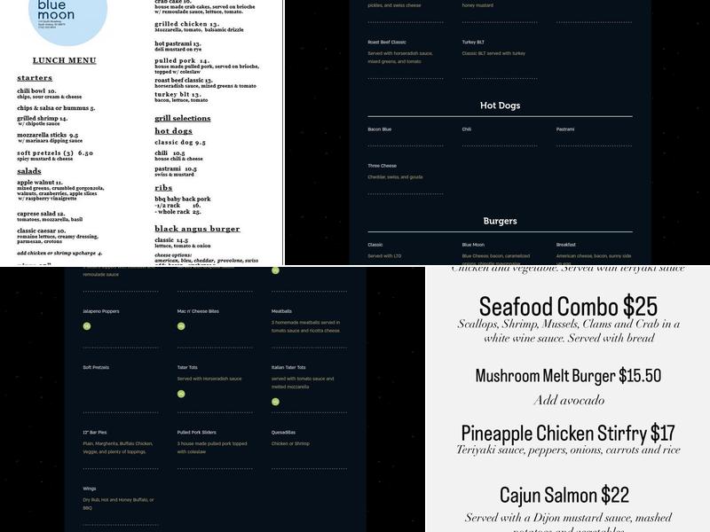 Blue Moon Menu