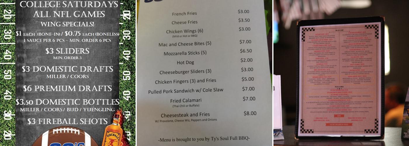 33's Tavern Menu