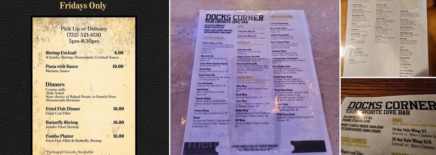 Dock's Corner Tavern Menu