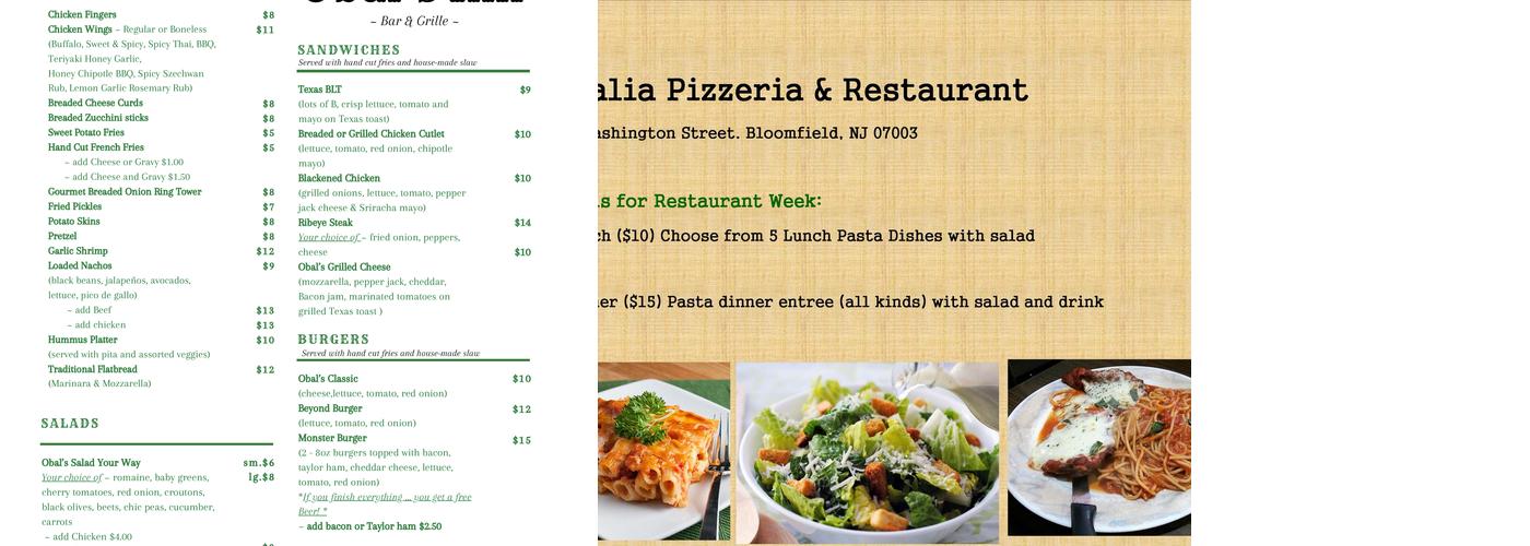 Obal's Inn Menu