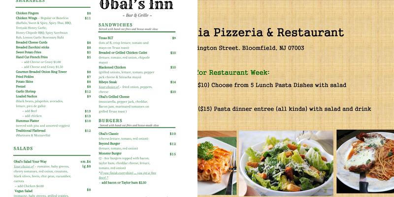 Obal's Inn Menu