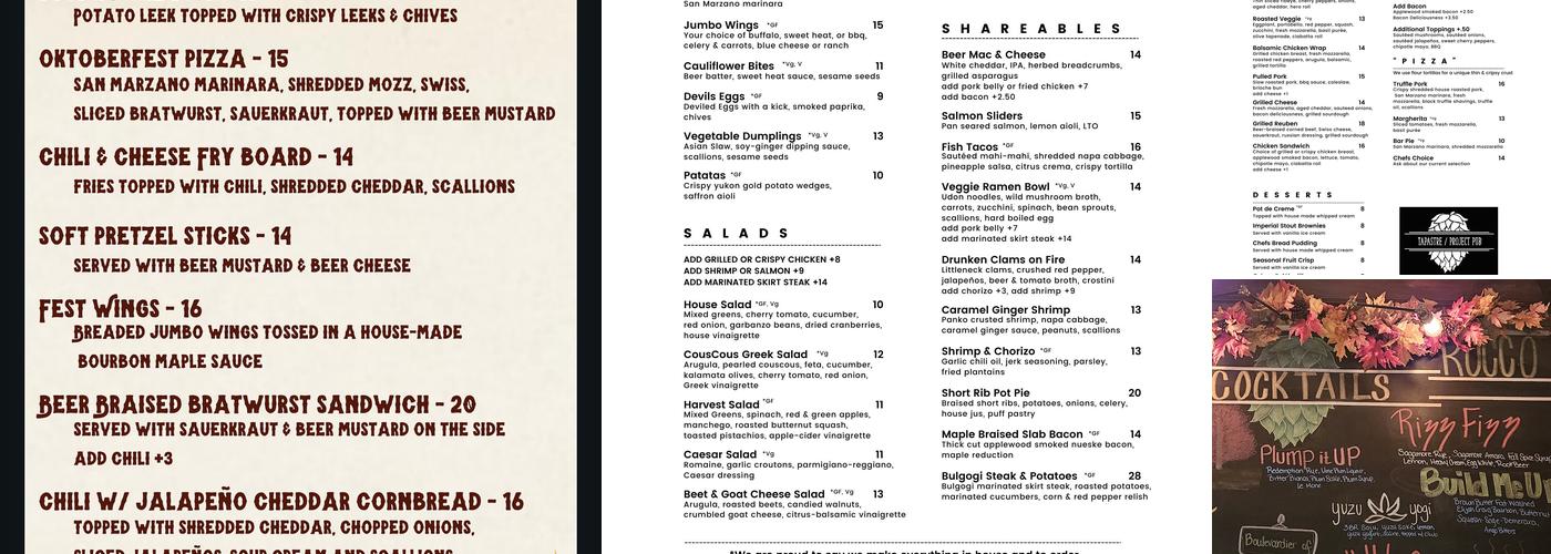 Project P.U.B. Menu