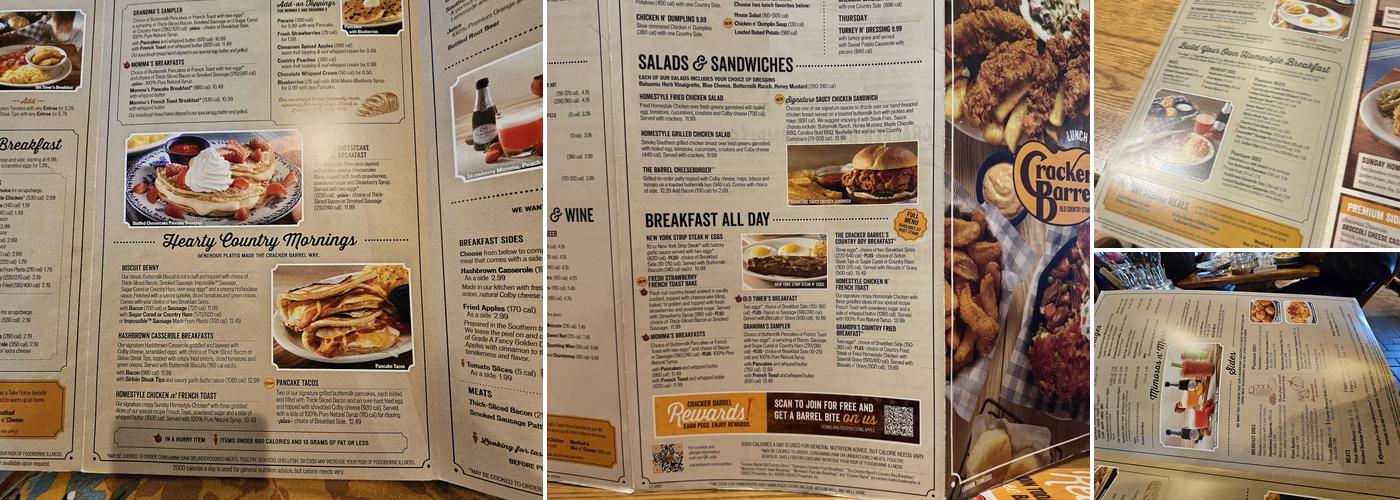 Cracker Barrel Old Country Store Menu