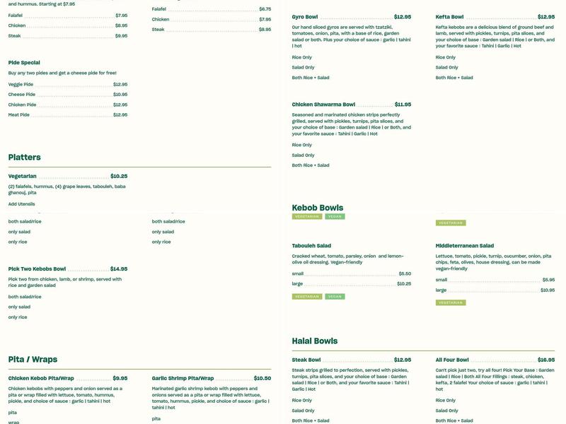 Middleterranean Menu