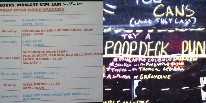 Poop Deck Bar Menu