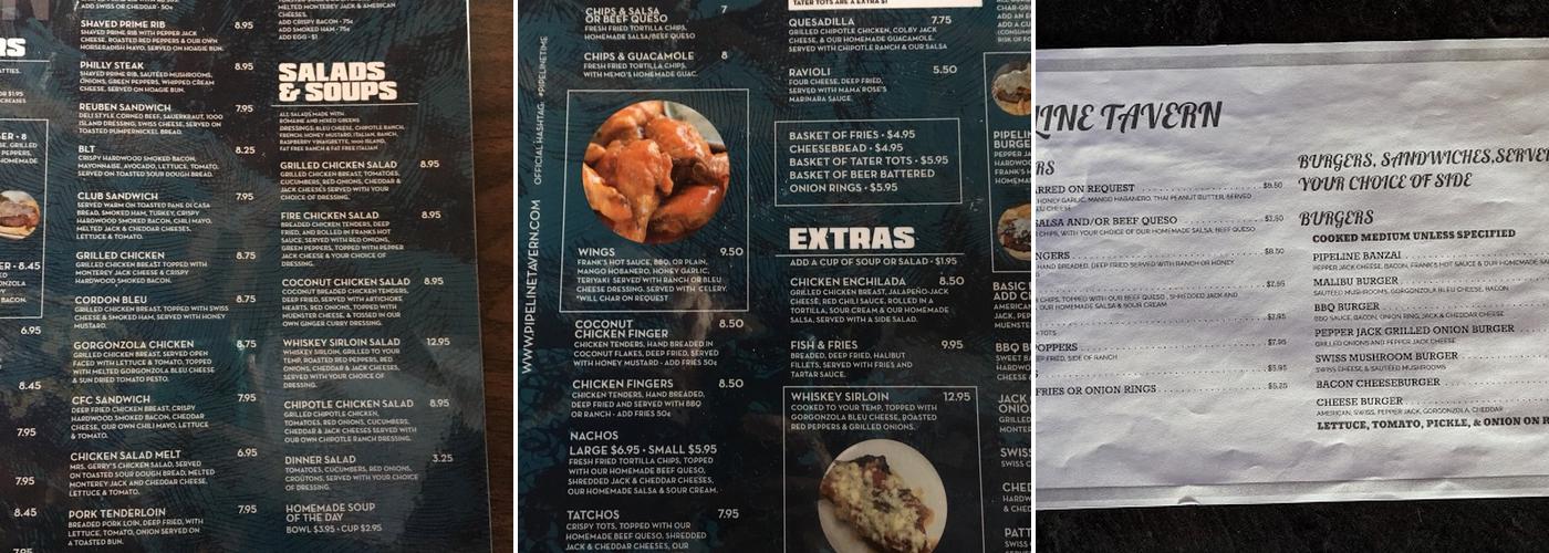 Pipeline Tavern Menu
