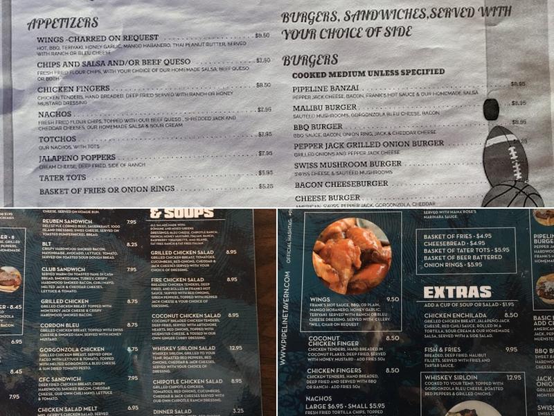 Pipeline Tavern Menu