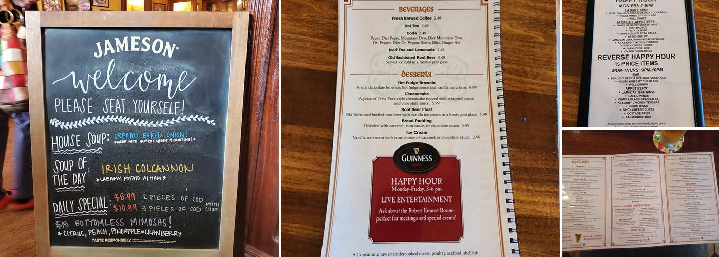 Brazen Head Irish Pub Menu