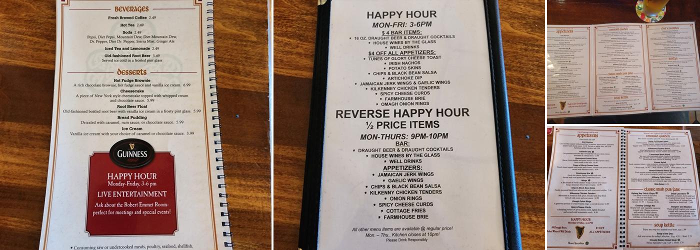 Brazen Head Irish Pub Menu