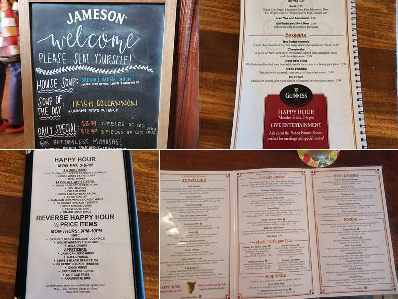 Brazen Head Irish Pub Menu