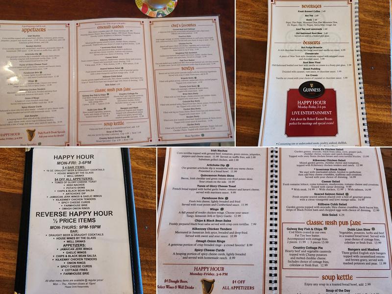 Brazen Head Irish Pub Menu