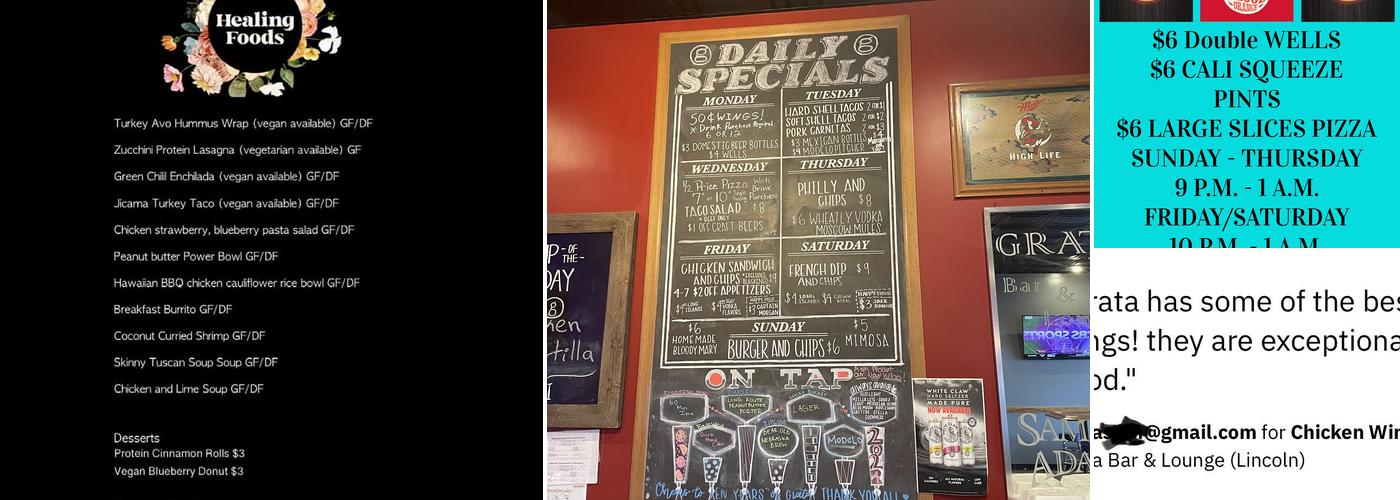 Grata Bar & Lounge Menu