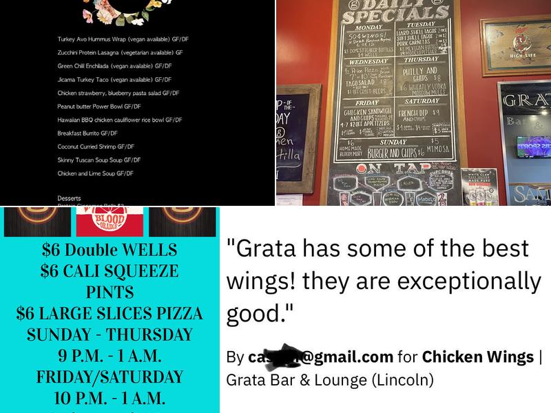 Grata Bar & Lounge Menu