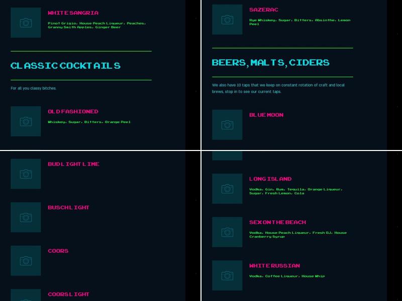 VS ARCADE BAR Menu