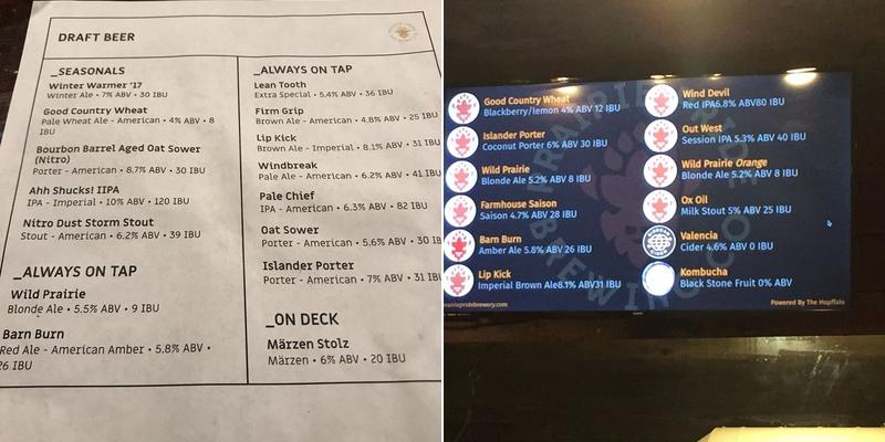 Prairie Pride Brewing Co. Menu