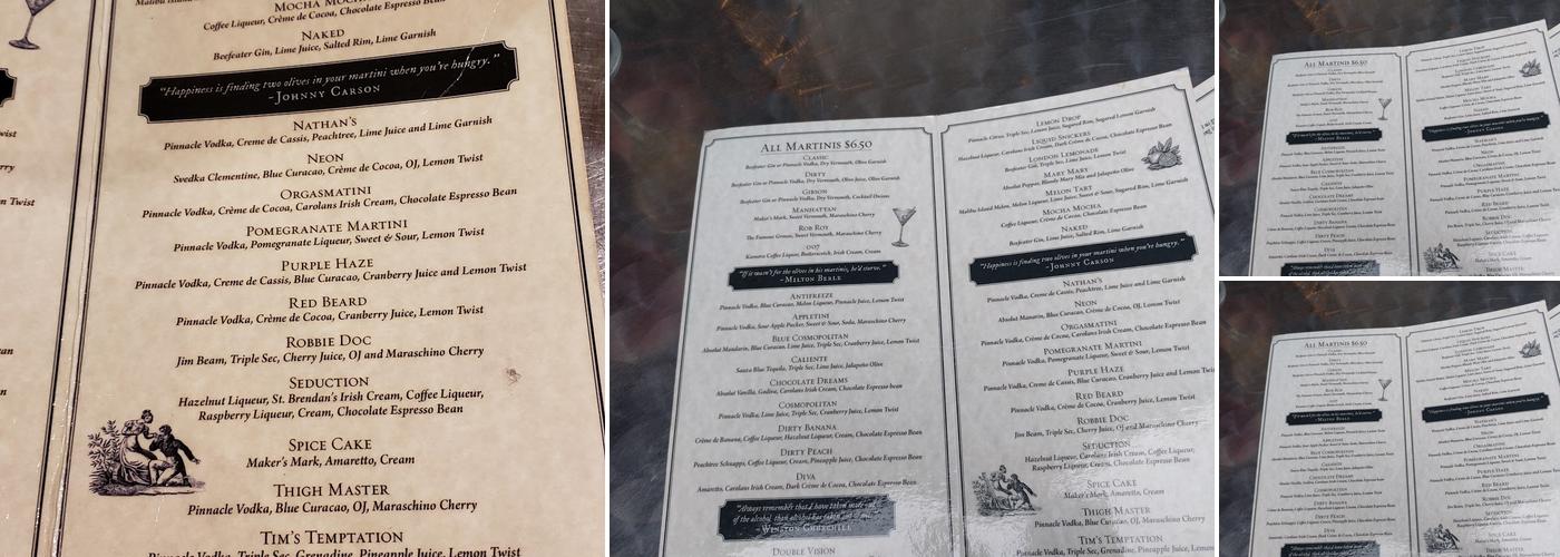 J Alfred Prufrock's Menu