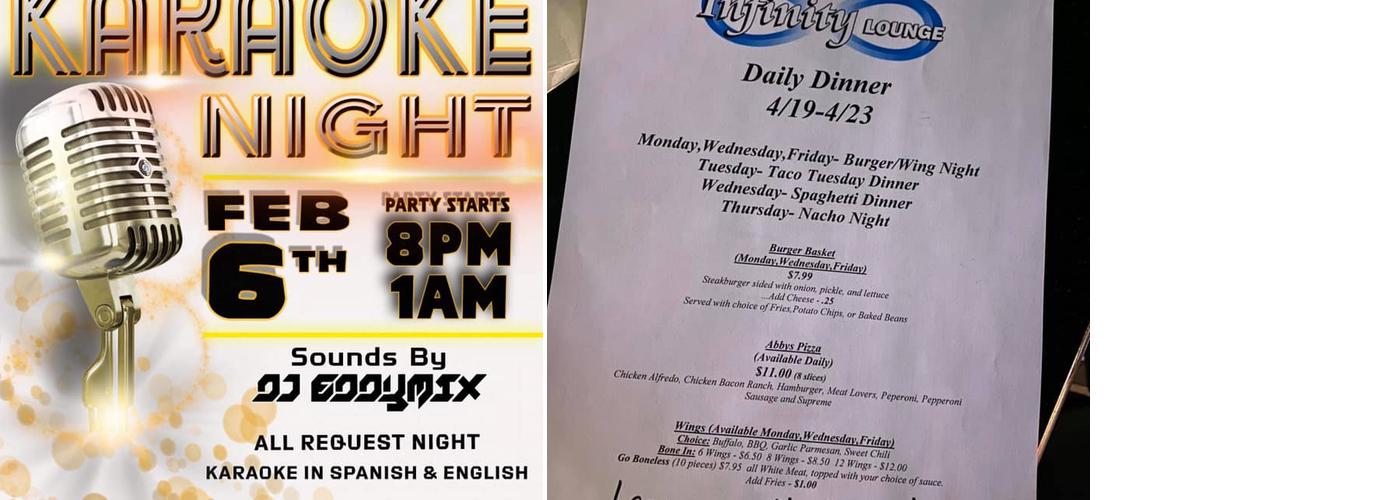 infinity lounge Menu