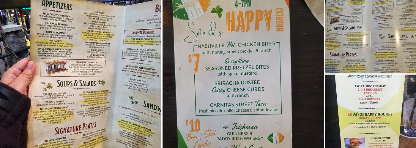 Hennessey's Tavern Menu