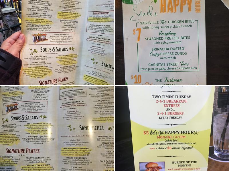 Hennessey's Tavern Menu