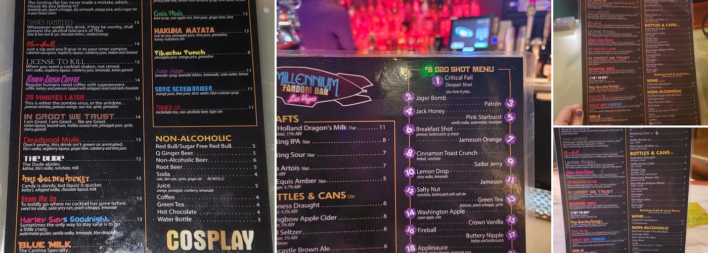 Millennium Fandom Bar Menu