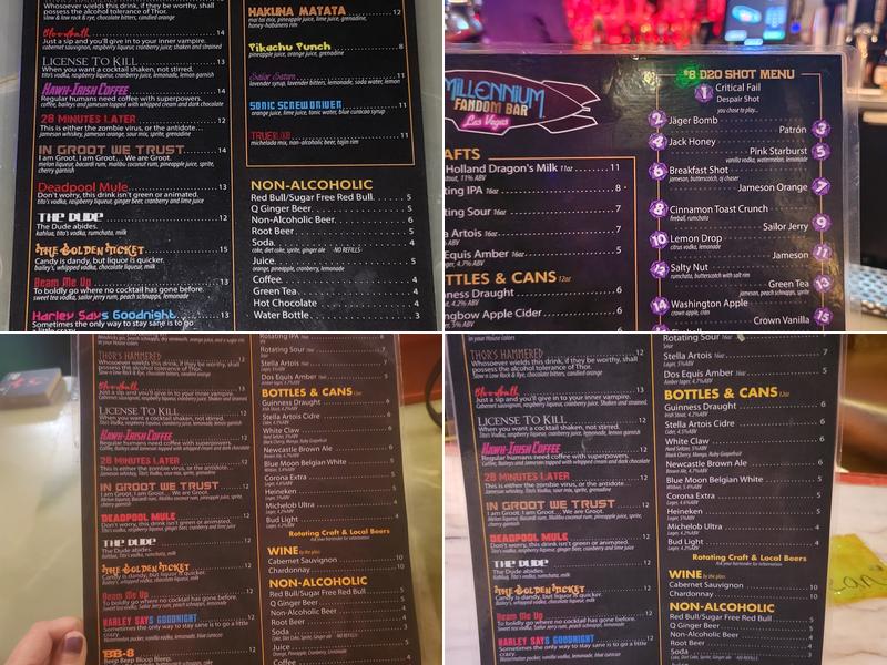 Millennium Fandom Bar Menu