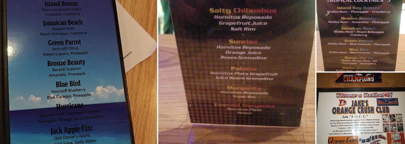 Jake's Bar Menu