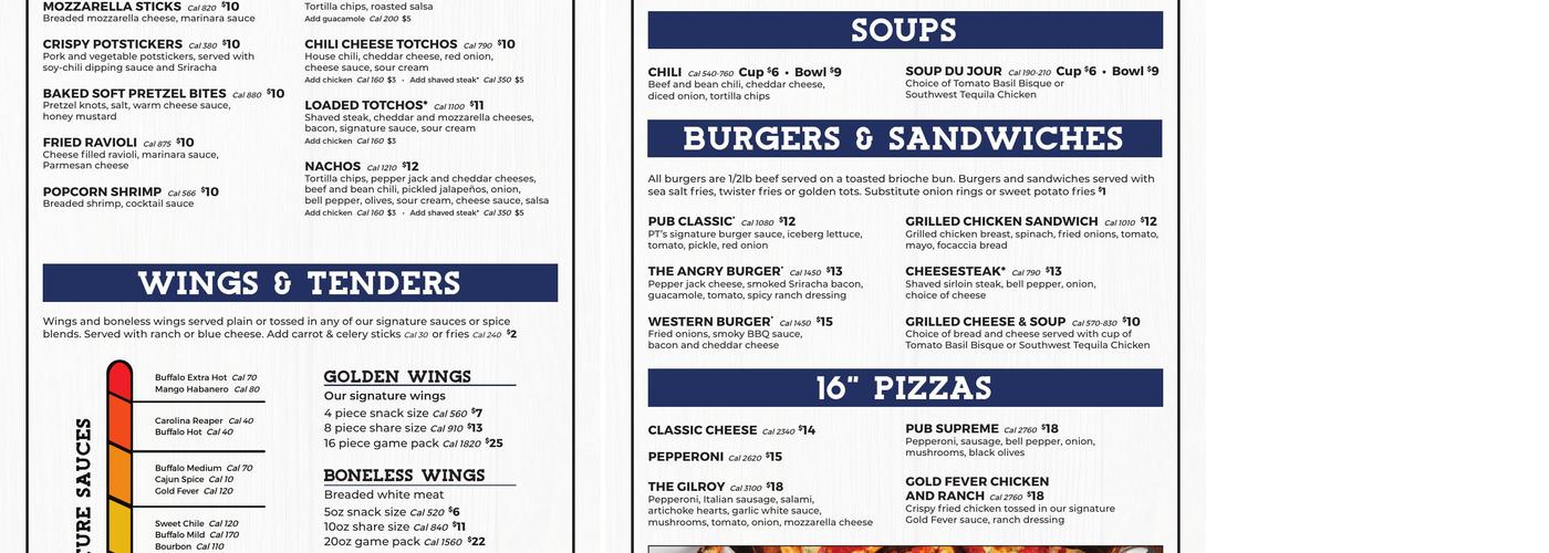 Pt's Pub Menu