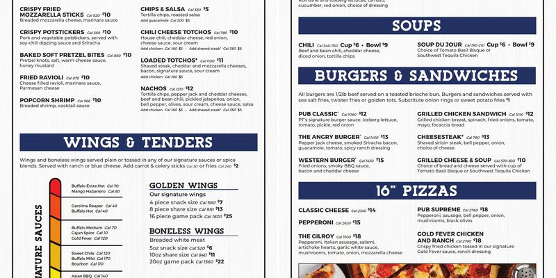 Pt's Pub Menu