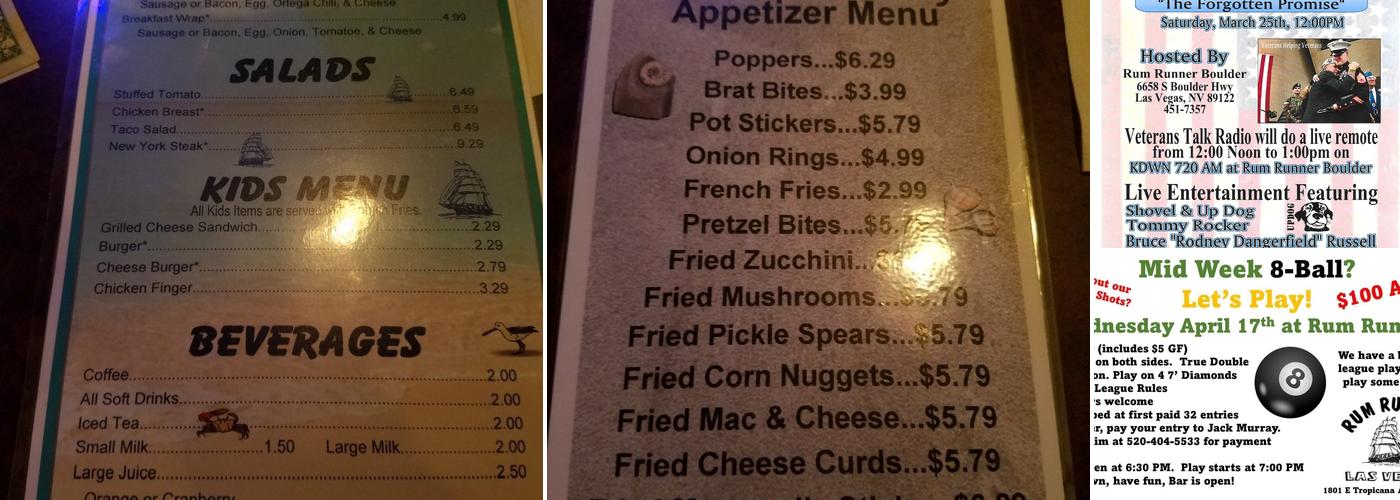 Rum Runner Boulder Menu