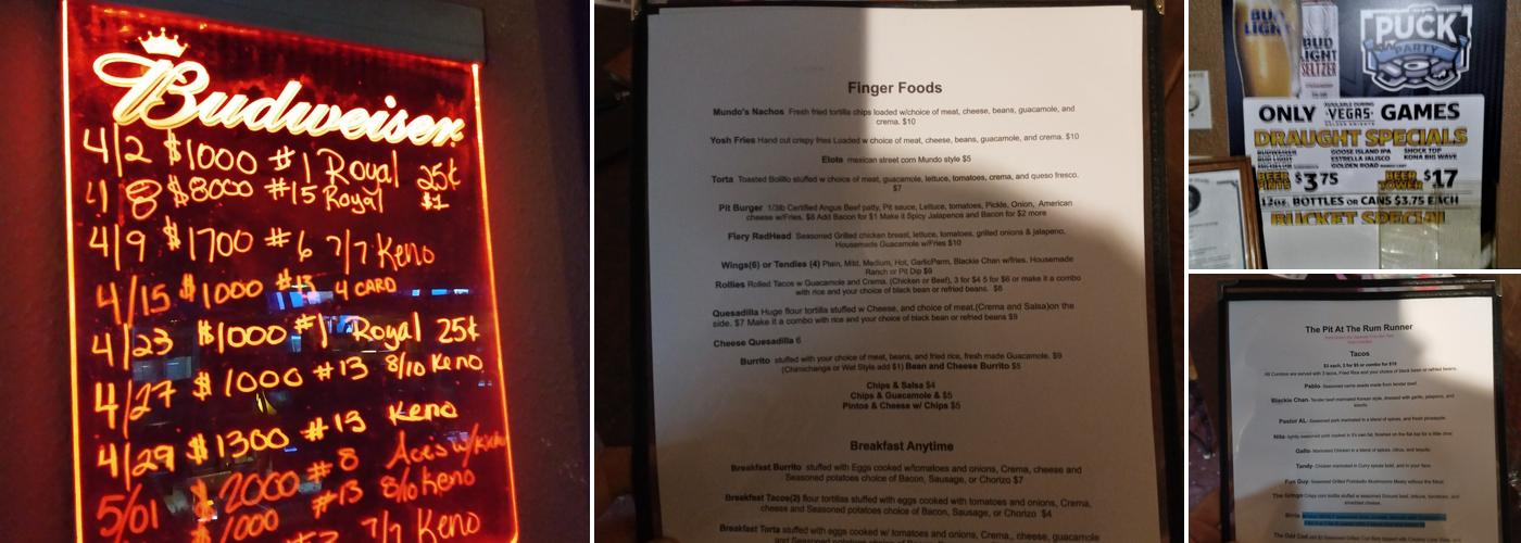 Rum Runner Desert Inn Menu